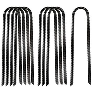 vasgor 12” x 2” trampolines wind stakes black powder coated rebar steel - heavy duty u shape ground anchors for camping tent - garden staples – trampoline pins - sharp end (8)