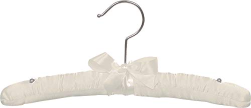 Kids Ivory Satin Padded Top Hanger in 12" Length X 1" Thick with Chrome Hardware, Box of 12