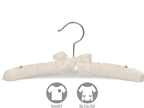 Kids Ivory Satin Padded Top Hanger in 12" Length X 1" Thick with Chrome Hardware, Box of 12