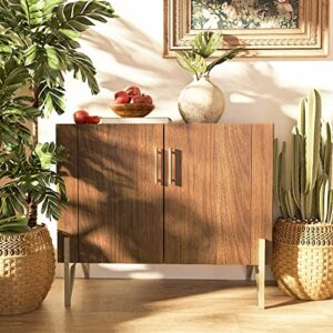 roomfitters 39" modern wood sideboard buffet cabinet, mid century media console with doors coffee bar cabinet credenza for living room, entryway, wooden kitchen wine cabinet, gold metal legs