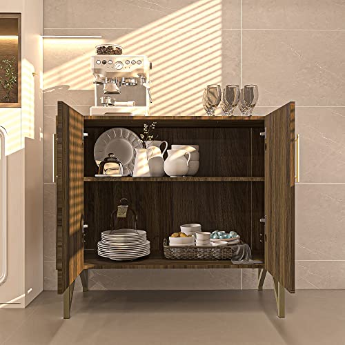 roomfitters 39" Modern Wood Sideboard Buffet Cabinet, Mid Century Media Console with Doors Coffee Bar Cabinet Credenza for Living Room, Entryway, Wooden Kitchen Wine Cabinet, Gold Metal Legs