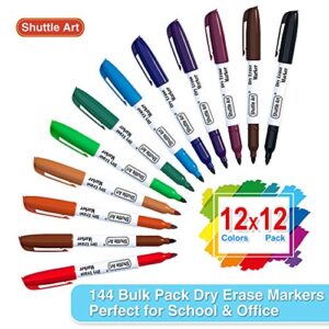 Shuttle Art Dry Erase Markers, 12 Colors 144 Bulk Pack Whiteboard Markers, Fine Point Dry Erase Markers Perfect for Writing on Dry Erase Whiteboard Mirror Glass for School Office Home