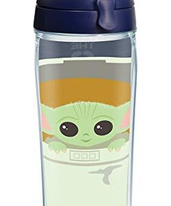 Tervis Made in USA Double Walled The Mandalorian Child in Carrier Insulated Tumbler Cup Keeps Drinks Cold & Hot, 24oz Water Bottle, Clear