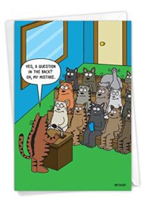 nobleworks - 1 funny animal card for birthdays - pet cat and dog humor, birthday notecard with envelope - cat question c3674bdg