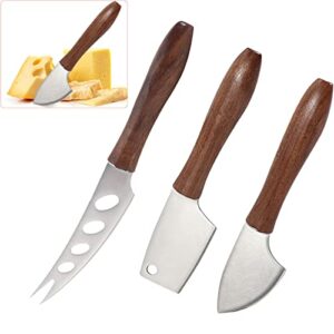 lguiy cheese knives,cheese knife set,3-piece long handle multi-use cheese knife tools,premium stainless steel,wooden handle cheese knives