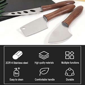 LGUIY Cheese Knives,Cheese Knife Set,3-Piece Long Handle Multi-Use Cheese Knife Tools,Premium Stainless Steel,Wooden Handle Cheese Knives