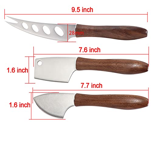 LGUIY Cheese Knives,Cheese Knife Set,3-Piece Long Handle Multi-Use Cheese Knife Tools,Premium Stainless Steel,Wooden Handle Cheese Knives