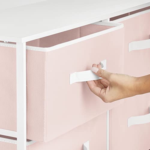 mDesign 38.31" High Steel Frame/Wood Top Storage Dresser Furniture, 8 Fabric Drawers, Large Bureau Organizer for Baby, Kid, Teen Bedroom, Nursery, Playroom, Dorm, Jane Collection, Pink/White