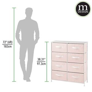 mDesign 38.31" High Steel Frame/Wood Top Storage Dresser Furniture, 8 Fabric Drawers, Large Bureau Organizer for Baby, Kid, Teen Bedroom, Nursery, Playroom, Dorm, Jane Collection, Pink/White