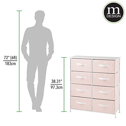 mDesign 38.31" High Steel Frame/Wood Top Storage Dresser Furniture, 8 Fabric Drawers, Large Bureau Organizer for Baby, Kid, Teen Bedroom, Nursery, Playroom, Dorm, Jane Collection, Pink/White