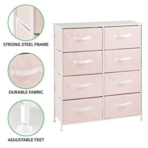 mDesign 38.31" High Steel Frame/Wood Top Storage Dresser Furniture, 8 Fabric Drawers, Large Bureau Organizer for Baby, Kid, Teen Bedroom, Nursery, Playroom, Dorm, Jane Collection, Pink/White