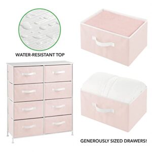 mDesign 38.31" High Steel Frame/Wood Top Storage Dresser Furniture, 8 Fabric Drawers, Large Bureau Organizer for Baby, Kid, Teen Bedroom, Nursery, Playroom, Dorm, Jane Collection, Pink/White