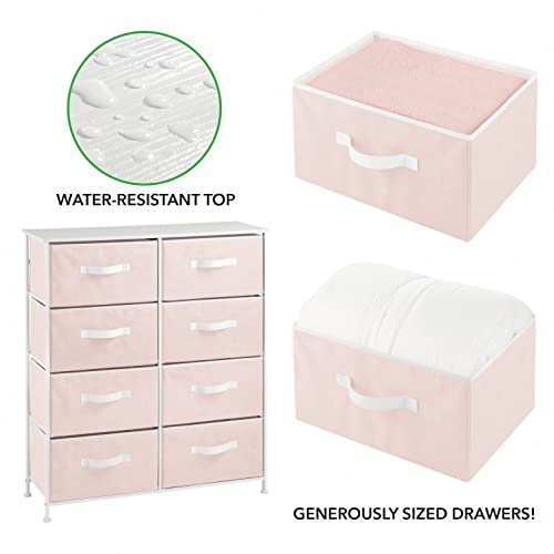 mDesign 38.31" High Steel Frame/Wood Top Storage Dresser Furniture, 8 Fabric Drawers, Large Bureau Organizer for Baby, Kid, Teen Bedroom, Nursery, Playroom, Dorm, Jane Collection, Pink/White