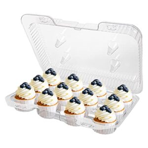 stock your home mini disposable plastic cupcake containers (20 pack) 12 - count tray compartment, small or mini cupcakes box/holder/carrier with clear connected dome lid, bpa free