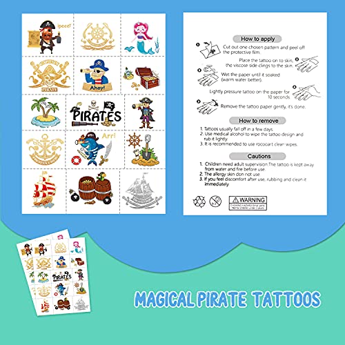 Partywind 30 Styles Pirate Temporary Tattoos for Kids, Pirate Party Favors Birthday Decorations Supplies for Boys and Girls, Pirate Fake Tattoos Stickers Games Accessories (2 sheets)