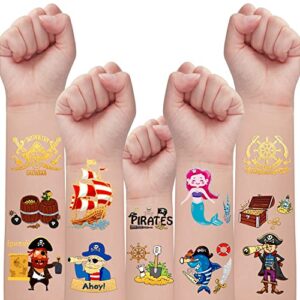 partywind 30 styles pirate temporary tattoos for kids, pirate party favors birthday decorations supplies for boys and girls, pirate fake tattoos stickers games accessories (2 sheets)