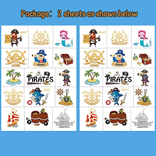 Partywind 30 Styles Pirate Temporary Tattoos for Kids, Pirate Party Favors Birthday Decorations Supplies for Boys and Girls, Pirate Fake Tattoos Stickers Games Accessories (2 sheets)