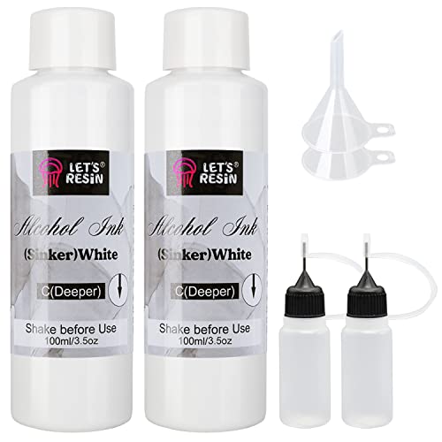 LET'S RESIN White Alcohol Ink for Resin, Alcohol Ink White Colors,2 Bottles Each 3.5oz,Adjustable Alcohol-Based Resin Ink,White Resin Pigment for Epoxy Resin,Resin Petri,Tumblers,Resin Art