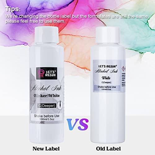 LET'S RESIN White Alcohol Ink for Resin, Alcohol Ink White Colors,2 Bottles Each 3.5oz,Adjustable Alcohol-Based Resin Ink,White Resin Pigment for Epoxy Resin,Resin Petri,Tumblers,Resin Art