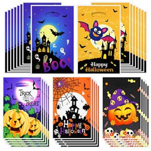 100 Pieces Halloween Plastic Bags Candy Bags Trick or Treat Bags Jack O Lantern Pumpkin Treat Bags Goody Bags Favor Bags in 5 Designs for Halloween Party Favor