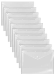 clear reusable plastic envelopes with snap closure, plastic document holders, 13" x 9" xl size for letter paper, 30 pack, by better office products, poly file envelopes, clear, 30 pack
