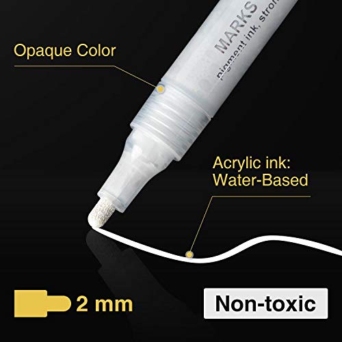 White Paint Pen for Art - 8Pack Acrylic White Paint Marker for Rock Painting, Stone, Wood, Canvas, Glass, Metal, Metallic, Ceramic, Tire, Graffiti, Paper, Drawing, Highlight Water-Based Paint Sets