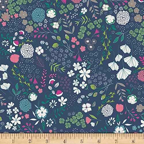 Art Gallery Fabrics Art Gallery Flower Child Blooming Ground Luscious Fabric, Deep Blue