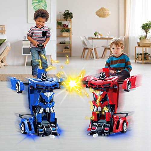 AMENON Remote Control Transform Car Robot Toy for Boys Kids Teens Toys with Lights RC Car 2.4Ghz 1:18 Rechargeable 360°Rotating Race Car Toys Gifts for Kids Girls Party Favors (Red)