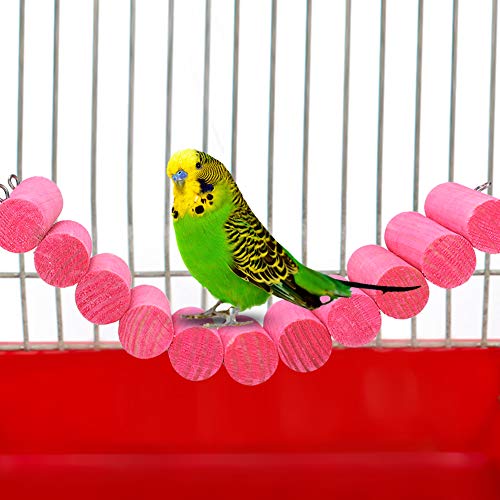 TOPINCN Perch Stand Platform, Perch Platform Natural Wood Swing Stand for Small Birds Conure Cockatiel Parakeet Hamster Pink