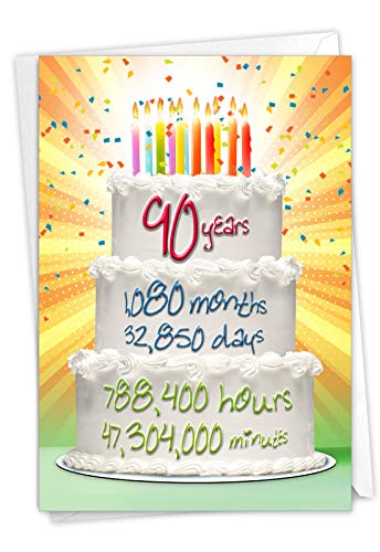 NobleWorks - 90th Milestone Happy Birthday Card - Funny Card for 90 Year Old, Senior Citizen Humor - Year Time Count 90 C9096MBG