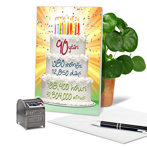 NobleWorks - 90th Milestone Happy Birthday Card - Funny Card for 90 Year Old, Senior Citizen Humor - Year Time Count 90 C9096MBG