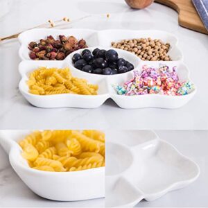 Nologo 4 Pcs White Plastic Divided Appetizer Serving Tray 5-Section Candy Snack Salad Desserts Dried Fruit Nuts Plate for Thanksgiving Wedding Home Office Party