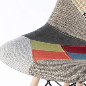 Mid-Century Modern Upholstered Plastic Multicolor Fabric Patchwork DSW Shell Dining Chair with Wooden Dowel Eiffel Legs