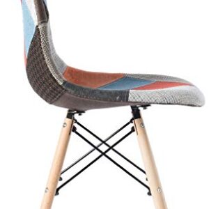 Mid-Century Modern Upholstered Plastic Multicolor Fabric Patchwork DSW Shell Dining Chair with Wooden Dowel Eiffel Legs