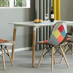 Mid-Century Modern Upholstered Plastic Multicolor Fabric Patchwork DSW Shell Dining Chair with Wooden Dowel Eiffel Legs