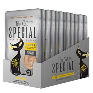 tiki cat special fussy mousse, duck liver & egg, specially formulated to support healthy digestion, function wet cat for adult cats, 2.4 oz. pouch (pack of 12)