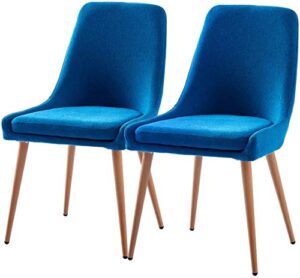 stylifing upholstered dining chairs set of 2 blue fabric modern kitchen chairs wood look metal legs side chairs for dining room kitchen living room