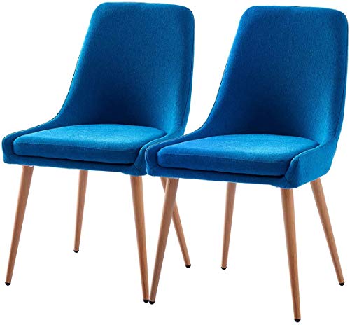 STYLIFING Upholstered Dining Chairs Set of 2 Blue Fabric Modern Kitchen Chairs Wood Look Metal Legs Side Chairs for Dining Room Kitchen Living Room