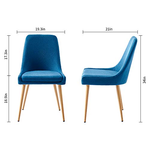 STYLIFING Upholstered Dining Chairs Set of 2 Blue Fabric Modern Kitchen Chairs Wood Look Metal Legs Side Chairs for Dining Room Kitchen Living Room