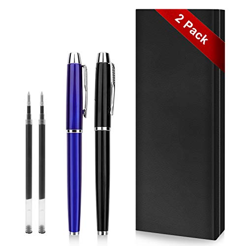 Rollerball Pen - 2 Pack of Ballpoint Ball Pen for Men Women Executive Business Office School Use,Executive Nice Pens for Business Birthday Gift with Gift Box,2 extra 0.5 mm refill (Black and Blue)