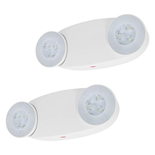 LFI Lights | Ultra High Output Emergency Light | 650 Lumens |White Housing | Two LED Adjustable Round Heads | Hardwired with Battery Backup | UL Listed | (2 Pack) | EL-M2-W-HO