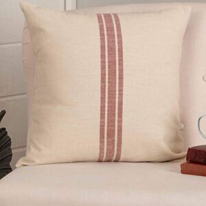 piper classics market place red grain sack stripe throw pillow cover, 20" x 20", farmhouse décor red & cream w/buttons, christmas, patriotic