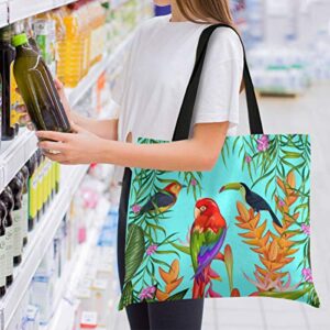 visesunny Women's Large Canvas Tote Shoulder Bag Colorful Flower And Bird Top Storage Handle Shopping Bag Casual Reusable Tote Bag for Beach,Travel,Groceries,Books