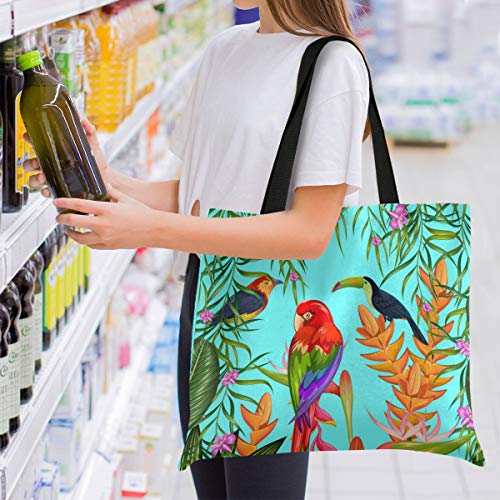 visesunny Women's Large Canvas Tote Shoulder Bag Colorful Flower And Bird Top Storage Handle Shopping Bag Casual Reusable Tote Bag for Beach,Travel,Groceries,Books