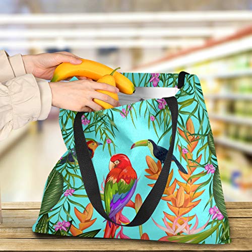 visesunny Women's Large Canvas Tote Shoulder Bag Colorful Flower And Bird Top Storage Handle Shopping Bag Casual Reusable Tote Bag for Beach,Travel,Groceries,Books