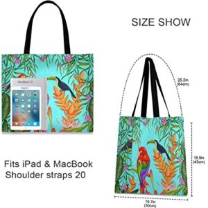 visesunny Women's Large Canvas Tote Shoulder Bag Colorful Flower And Bird Top Storage Handle Shopping Bag Casual Reusable Tote Bag for Beach,Travel,Groceries,Books