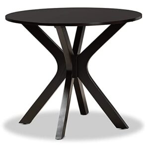 baxton studio kenji modern and contemporary dark brown finished 35-inch-wide round wood dining table