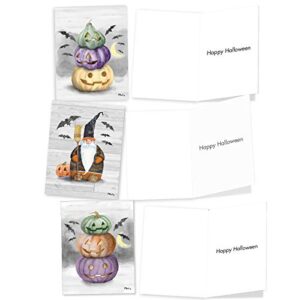 The Best Card Company - 20 Happy Halloween Note Cards Boxed (10 Designs, 2 Each) - Spooky Notecard Assortment (4 x 5.12 Inch) - Gnomes and Pumpkins AM3374HWG-B2x10