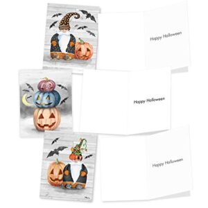 The Best Card Company - 20 Happy Halloween Note Cards Boxed (10 Designs, 2 Each) - Spooky Notecard Assortment (4 x 5.12 Inch) - Gnomes and Pumpkins AM3374HWG-B2x10