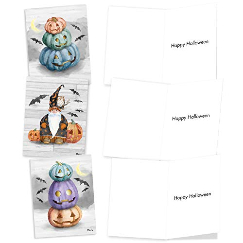 The Best Card Company - 20 Happy Halloween Note Cards Boxed (10 Designs, 2 Each) - Spooky Notecard Assortment (4 x 5.12 Inch) - Gnomes and Pumpkins AM3374HWG-B2x10